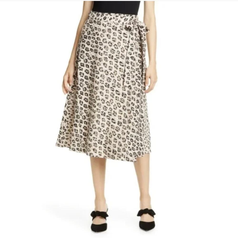 Joie Skirt Collen A-line Leopard Print Linen Wrap Women Brown Sz 0